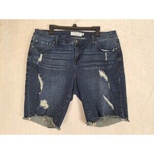 Women's Torrid Distressed Denim Bermuda Shorts Size 18 Raw Hem Jean Pockets